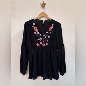 NY Collection Black Long-Sleeve V-Neck Dress